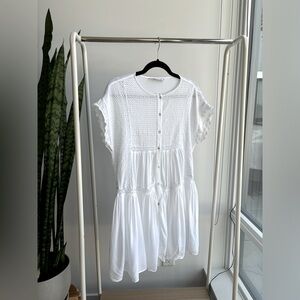 ZARA  |  White Eyelet Detail Button Down Mini Dress Size M